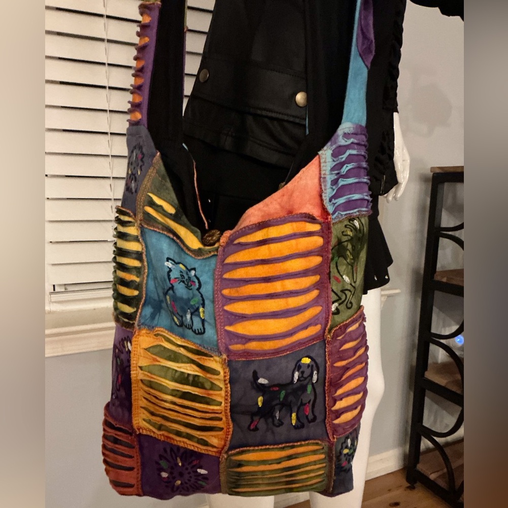 Rising International Fall Tie Dye Hobo 70’s Hippie Pup Patchwork Shoulder Bag